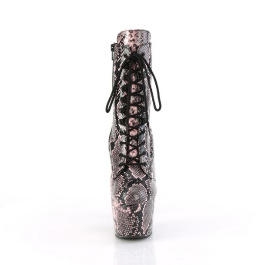 Product image of Pleaser ADORE-1020SPWR B. Pink Snake Print/B. Pink Snake Print 7 Inch Heel 2 3/4 Inch PF Lace-Up Mid Calf Boot Side Zip