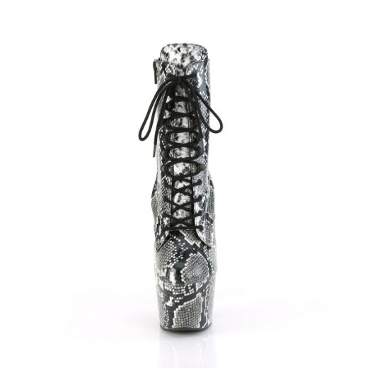 Product image of Pleaser ADORE-1020SPWR Blk Snake Print/Blk Snake Print 7 Inch Heel 2 3/4 Inch PF Lace-Up Mid Calf Boot Side Zip