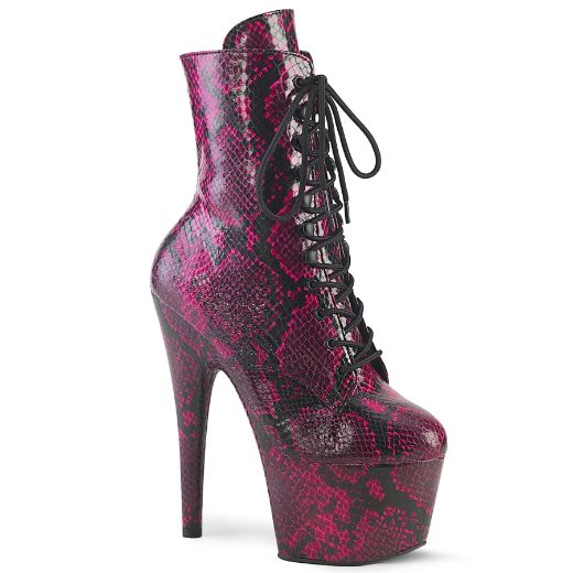 Product image of Pleaser ADORE-1020SPWR H. Pink Snake Print/H. Pink Snake Print 7 Inch Heel 2 3/4 Inch PF Lace-Up Mid Calf Boot Side Zip