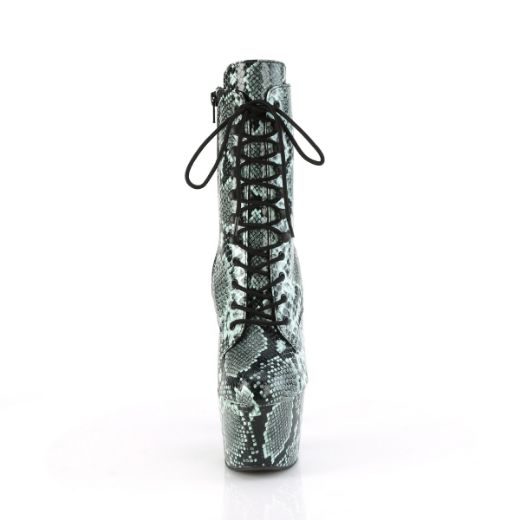 Product image of Pleaser ADORE-1020SPWR Mint Snake Print/Mint Snake Print 7 Inch Heel 2 3/4 Inch PF Lace-Up Mid Calf Boot Side Zip