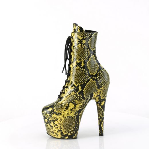 Product image of Pleaser ADORE-1020SPWR Yellow Snake Print/Yellow Snake Print 7 Inch Heel 2 3/4 Inch PF Lace-Up Mid Calf Boot Side Zip