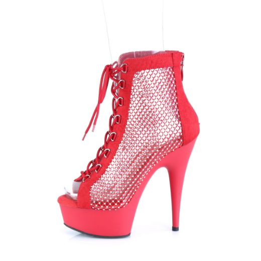Product image of Pleaser DELIGHT-600-33RM Red Faux Suede-RS Mesh/Red Matte 6 Inch Heel 1 3/4 Inch PF Lace-Up Peep Toe Ankle Boot Back Zip
