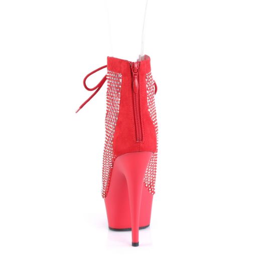 Product image of Pleaser DELIGHT-600-33RM Red Faux Suede-RS Mesh/Red Matte 6 Inch Heel 1 3/4 Inch PF Lace-Up Peep Toe Ankle Boot Back Zip