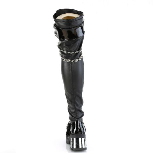 Product image of Demonia BRATTY-304 Blk Stretch Vegan Leather 2 3/4 Inch Chunky Heel 1 Inch PF Over-The-Knee Boot Inside Zip