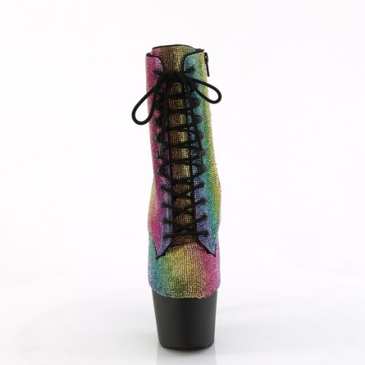 Product image of Pleaser ADORE-1020RS Rainbow RS/Blk Matte 7 Inch Heel  2 3/4 Inch PF RS Embellished Ankle Boot Side Zip