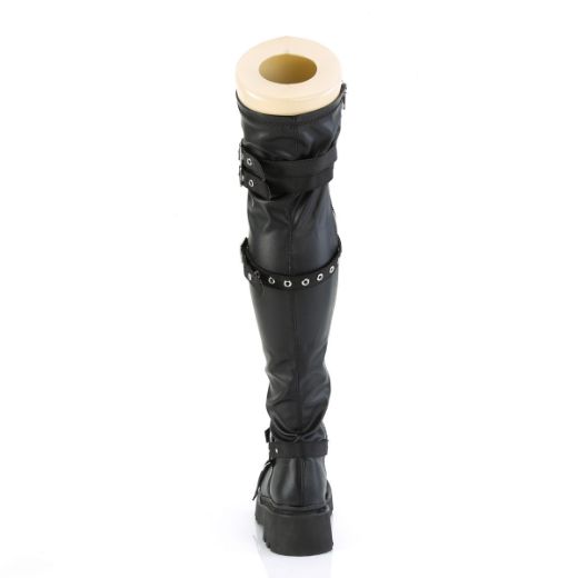 Product image of Demonia RENEGADE-320 Blk Stretch Vegan Leather 2 1/2 Inch Tiered PF Lace-Up Over-The-Knee Boots Inside Zip