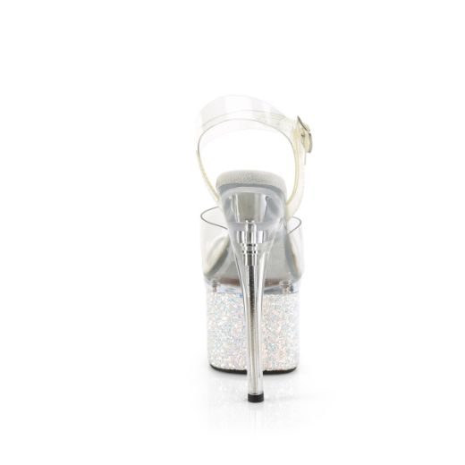 Product image of Pleaser ESTEEM-708LG Clr/Clr-Wht Multi Glitter 7 Inch Heel 3 Inch PF Ankle Strap Sandal
