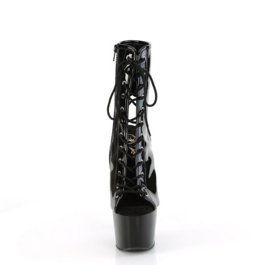 Product image of Pleaser ADORE-1016 Blk Pat/Blk 7 Inch Heel 2 3/4 Inch PF Open Toe/Back Ankle Boot Side Zip