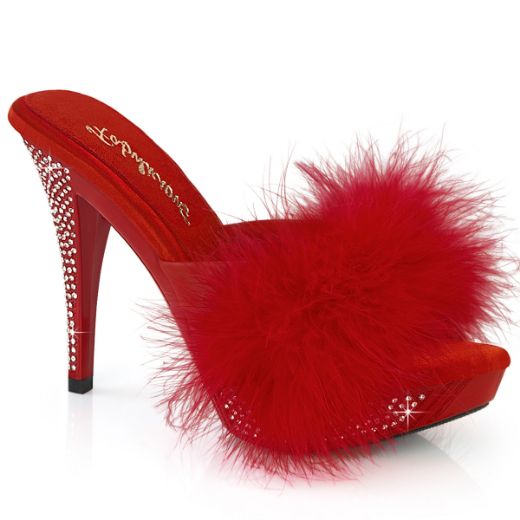 Product image of Fabulicious ELEGANT-401F Red Marabou-Faux Leather/Red 4 1/2 Inch Heel 1 Inch PF Marabou Fur Slipper