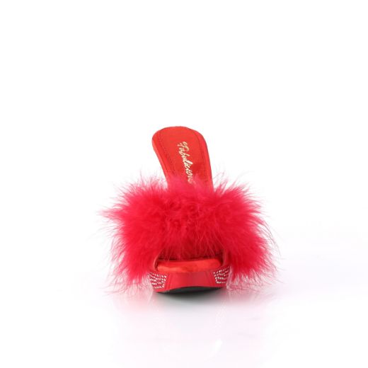Product image of Fabulicious ELEGANT-401F Red Marabou-Faux Leather/Red 4 1/2 Inch Heel 1 Inch PF Marabou Fur Slipper