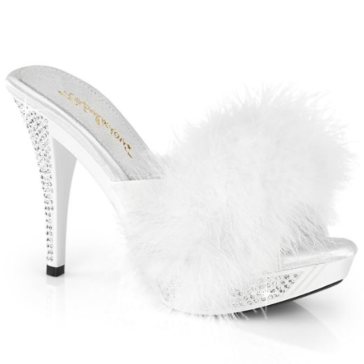 Product image of Fabulicious ELEGANT-401F Wht Marabou-Faux Leather/Wht 4 1/2 Inch Heel 1 Inch PF Marabou Fur Slipper