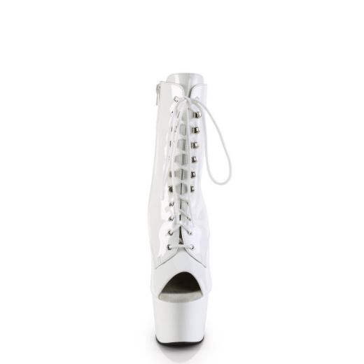 Product image of Pleaser ADORE-1021 Wht Pat/Wht 7 Inch Heel 2 3/4 Inch PF Peep Toe Lace-Up Ankle Boot Side Zip