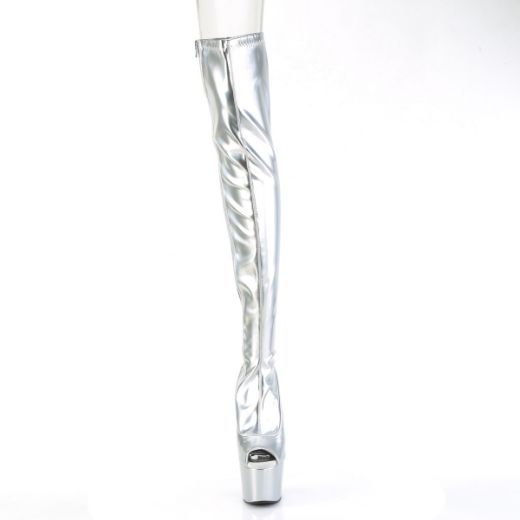 Product image of Pleaser ADORE-3011HWR Slv Str. Holo/Slv Holo 7 Inch Heel 2 3/4 Inch PF Peep Toe Thigh High Boot Side Zip