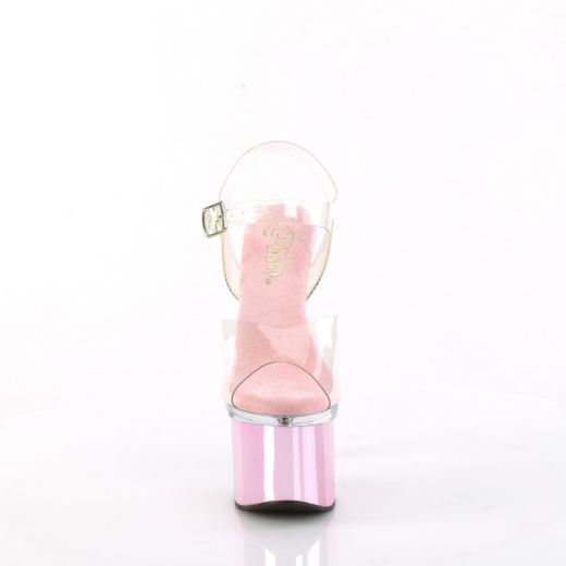 Product image of Pleaser ESTEEM-708 Clr/Clr-B. Pink Chrome 7 Inch Heel 3 Inch PF Ankle Strap Sandal