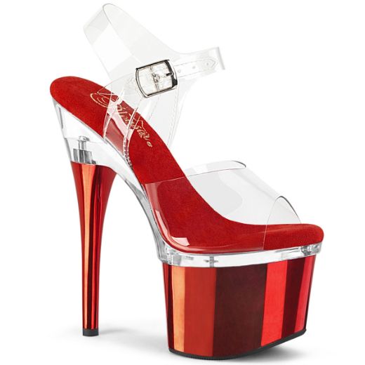 Product image of Pleaser ESTEEM-708 Clr/Clr-Red Chrome 7 Inch Heel 3 Inch PF Ankle Strap Sandal