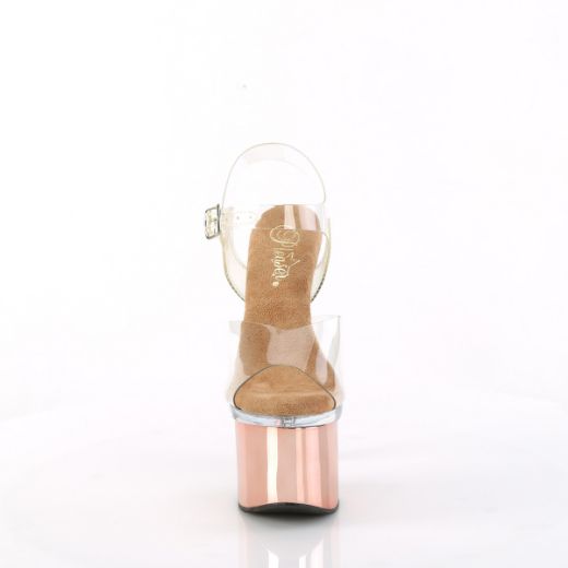 Product image of Pleaser ESTEEM-708 Clr/Clr-Rose Gold Chrome 7 Inch Heel 3 Inch PF Ankle Strap Sandal