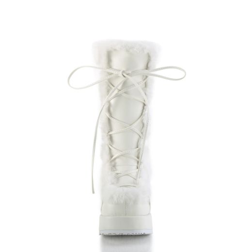 Product image of Demonia CUBBY-311 Wht Vegan Leather 2 3/4 Inch Platform Lace-Up Mid-Calf Boot Side Zip