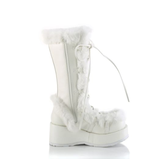 Product image of Demonia CUBBY-311 Wht Vegan Leather 2 3/4 Inch Platform Lace-Up Mid-Calf Boot Side Zip
