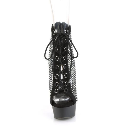 Product image of Pleaser DELIGHT-600-33RM Blk Faux Suede-RS Mesh/Blk Matte 6 Inch Heel 1 3/4 Inch PF Lace-Up Peep Toe Ankle Boot Back Zip