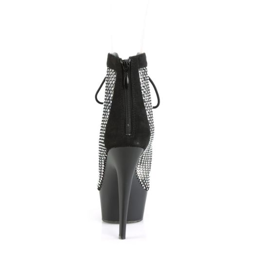 Product image of Pleaser DELIGHT-600-33RM Blk Faux Suede-RS Mesh/Blk Matte 6 Inch Heel 1 3/4 Inch PF Lace-Up Peep Toe Ankle Boot Back Zip