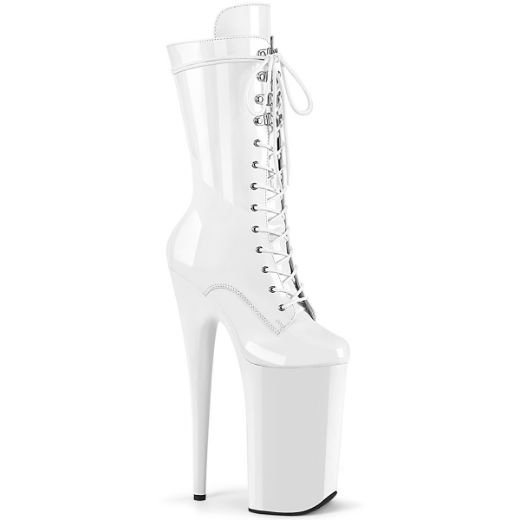 Product image of Pleaser BEYOND-1050 Wht Pat/Wht 10 Inch Heel 6 1/4 Inch PF Lace-Up Front Mid Calf Boot Side Zip