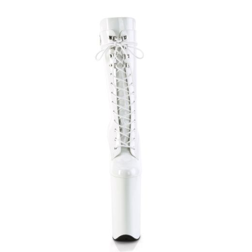 Product image of Pleaser BEYOND-1050 Wht Pat/Wht 10 Inch Heel 6 1/4 Inch PF Lace-Up Front Mid Calf Boot Side Zip
