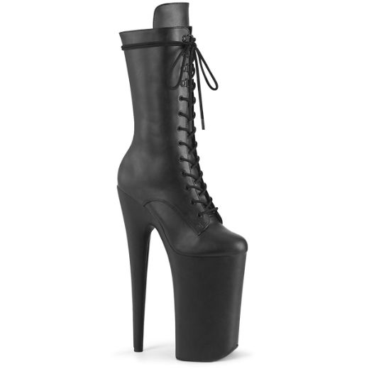 Product image of Pleaser BEYOND-1050WR Blk Faux Leather/Blk Faux Leather 10 Inch Heel 6 1/4 Inch PF Lace-Up Front Mid Calf Boot Side Zip