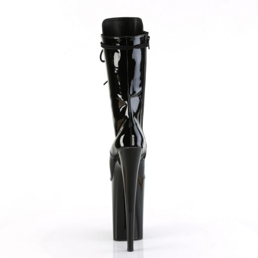 Product image of Pleaser INFINITY-1050 Blk Pat/Blk 9 Inch Heel 5 1/4 Inch PF Lace-Up Front Mid Calf Boot Side Zip