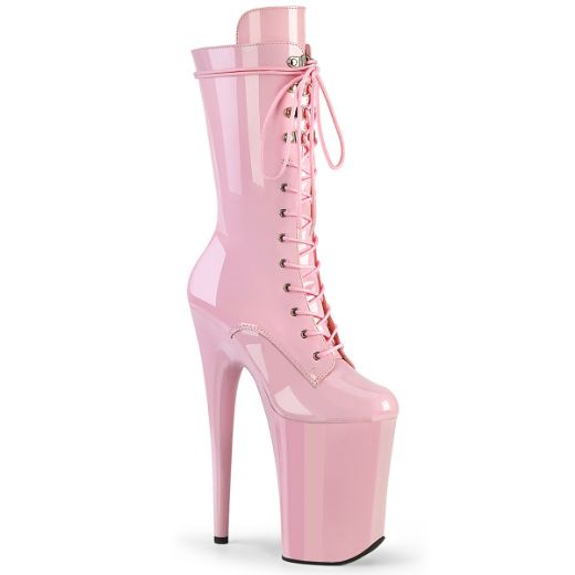 Product image of Pleaser INFINITY-1050 B. Pink Pat/B. Pink 9 Inch Heel 5 1/4 Inch PF Lace-Up Front Mid Calf Boot Side Zip