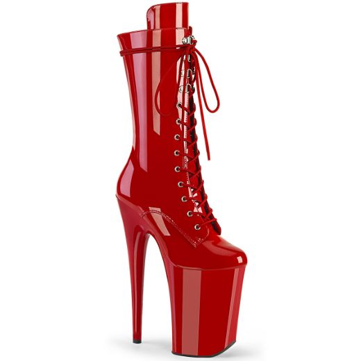 Product image of Pleaser INFINITY-1050 Red Pat/Red 9 Inch Heel 5 1/4 Inch PF Lace-Up Front Mid Calf Boot Side Zip