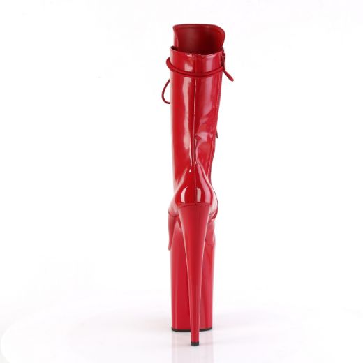 Product image of Pleaser INFINITY-1050 Red Pat/Red 9 Inch Heel 5 1/4 Inch PF Lace-Up Front Mid Calf Boot Side Zip
