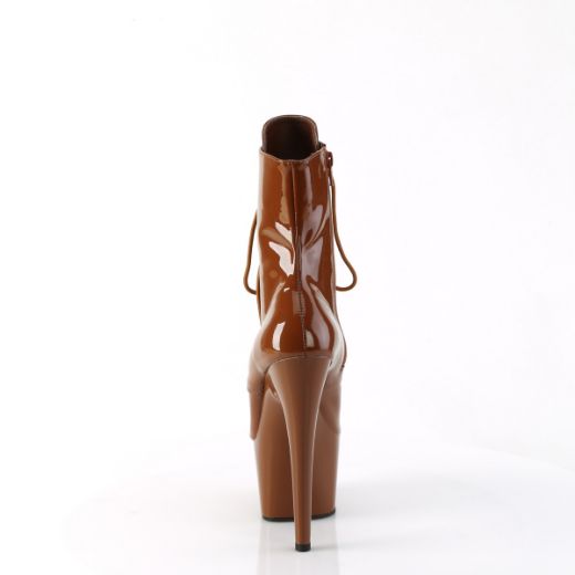 Product image of Pleaser ADORE-1020 Caramel Pat/Caramel 7 Inch Heel 2 3/4 Inch PF Lace-Front Ankle Boot Side Zip
