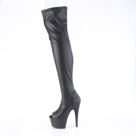 Product image of Pleaser ADORE-3011 Blk Str. Faux Leather/Blk Matte 7 Inch Heel 2 3/4 Inch PF Peep Toe Thigh High Boot Side Zip