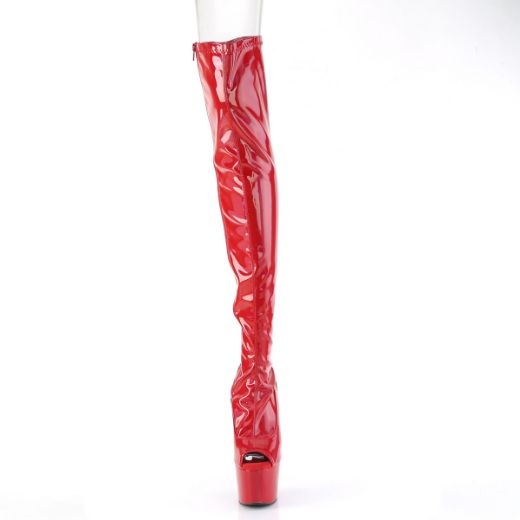 Product image of Pleaser ADORE-3011HWR Red Str. Holo/Red Holo 7 Inch Heel 2 3/4 Inch PF Peep Toe Thigh High Boot Side Zip