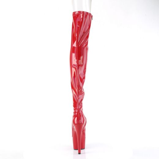 Product image of Pleaser ADORE-3011HWR Red Str. Holo/Red Holo 7 Inch Heel 2 3/4 Inch PF Peep Toe Thigh High Boot Side Zip