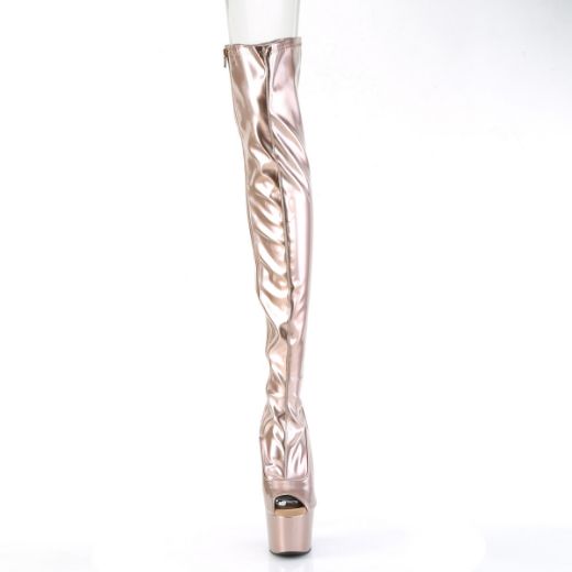 Product image of Pleaser ADORE-3011HWR Rose Gold Str. Holo/Rose Gold 7 Inch Heel 2 3/4 Inch PF Peep Toe Thigh High Boot Side Zip
