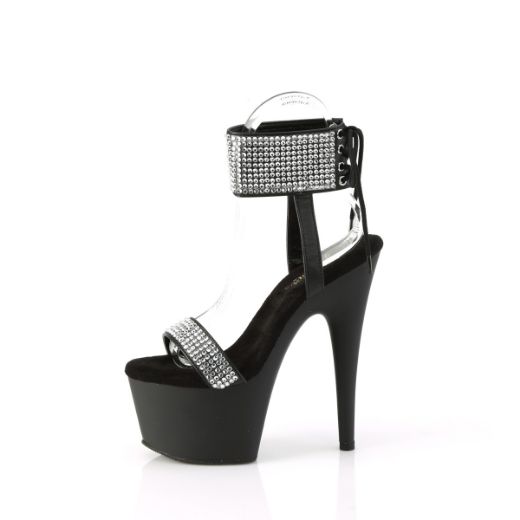 Product image of Pleaser ADORE-770 Blk Faux Leather-RS/Blk Matte 7 Inch Heel 2 3/4 Inch PF Lace-Up Back Ankle Cuff Sandal w/RS