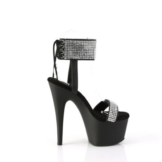Product image of Pleaser ADORE-770 Blk Faux Leather-RS/Blk Matte 7 Inch Heel 2 3/4 Inch PF Lace-Up Back Ankle Cuff Sandal w/RS