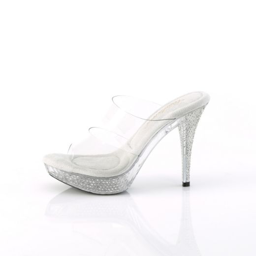 Product image of Fabulicious ELEGANT-402 Clr/Clr 4 1/2 Inch Heel 1 Inch PF Two Band Slide w/RS
