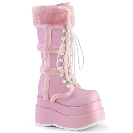 Product image of Demonia BEAR-202 B. Pink Vegan Leather 4 1/2 Inch Tiered PF Lace-Up Mid-Calf Boot Side Zip