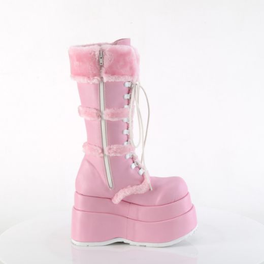 Product image of Demonia BEAR-202 B. Pink Vegan Leather 4 1/2 Inch Tiered PF Lace-Up Mid-Calf Boot Side Zip