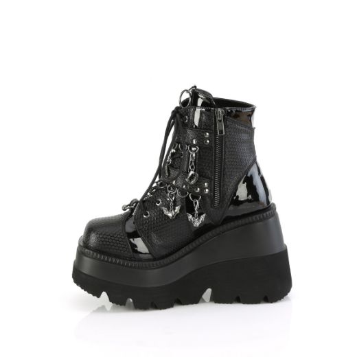 Product image of Demonia SHAKER-66 Blk Vegan Leather 4 1/2 Inch Wedge PF Ankle Boot Side Zip