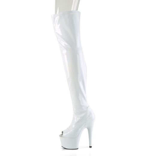 Product image of Pleaser ADORE-3011HWR Wht Str. Holo/Wht Holo 7 Inch Heel 2 3/4 Inch PF Peep Toe Thigh High Boot Side Zip