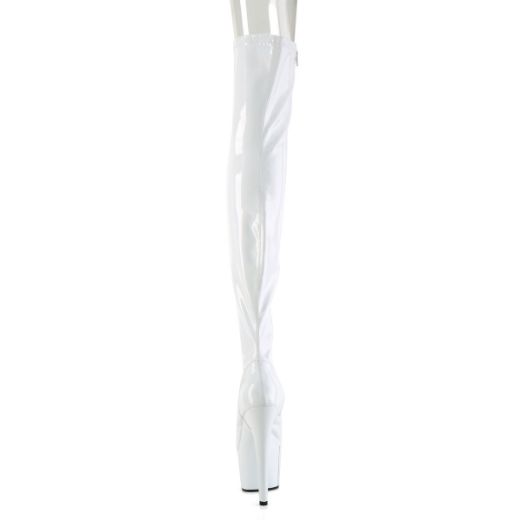 Product image of Pleaser ADORE-3011HWR Wht Str. Holo/Wht Holo 7 Inch Heel 2 3/4 Inch PF Peep Toe Thigh High Boot Side Zip