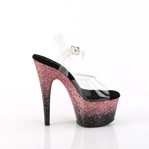 Product image of Pleaser ADORE-708SS Clr/Blk-Pink Multi Glitter 7 Inch Heel 2 3/4 Inch PF Ankle Strap Sandal