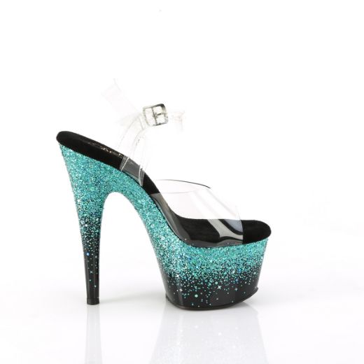 Product image of Pleaser ADORE-708SS Clr/Blk-Turquoise Multi Glitter 7 Inch Heel 2 3/4 Inch PF Ankle Strap Sandal
