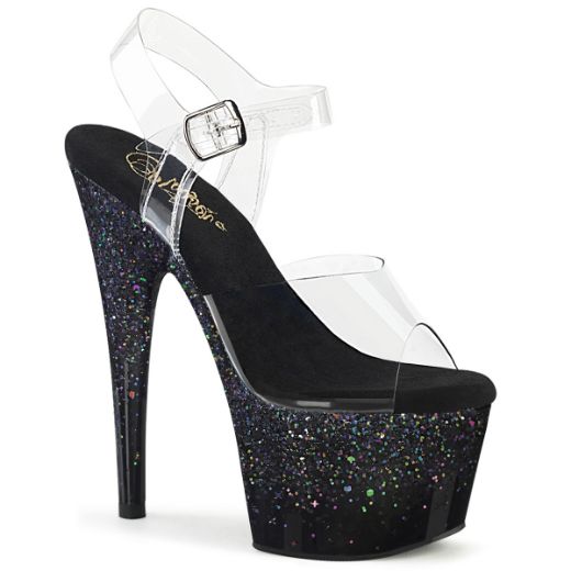 Product image of Pleaser ADORE-708SS Clr/Blk Multi Glitter 7 Inch Heel 2 3/4 Inch PF Ankle Strap Sandal