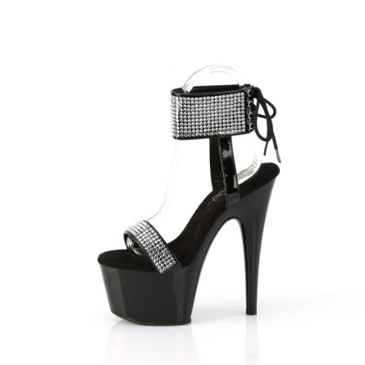 Product image of Pleaser ADORE-770 Blk Pat-RS/Blk 7 Inch Heel 2 3/4 Inch PF Lace-Up Back Ankle Cuff Sandal w/RS
