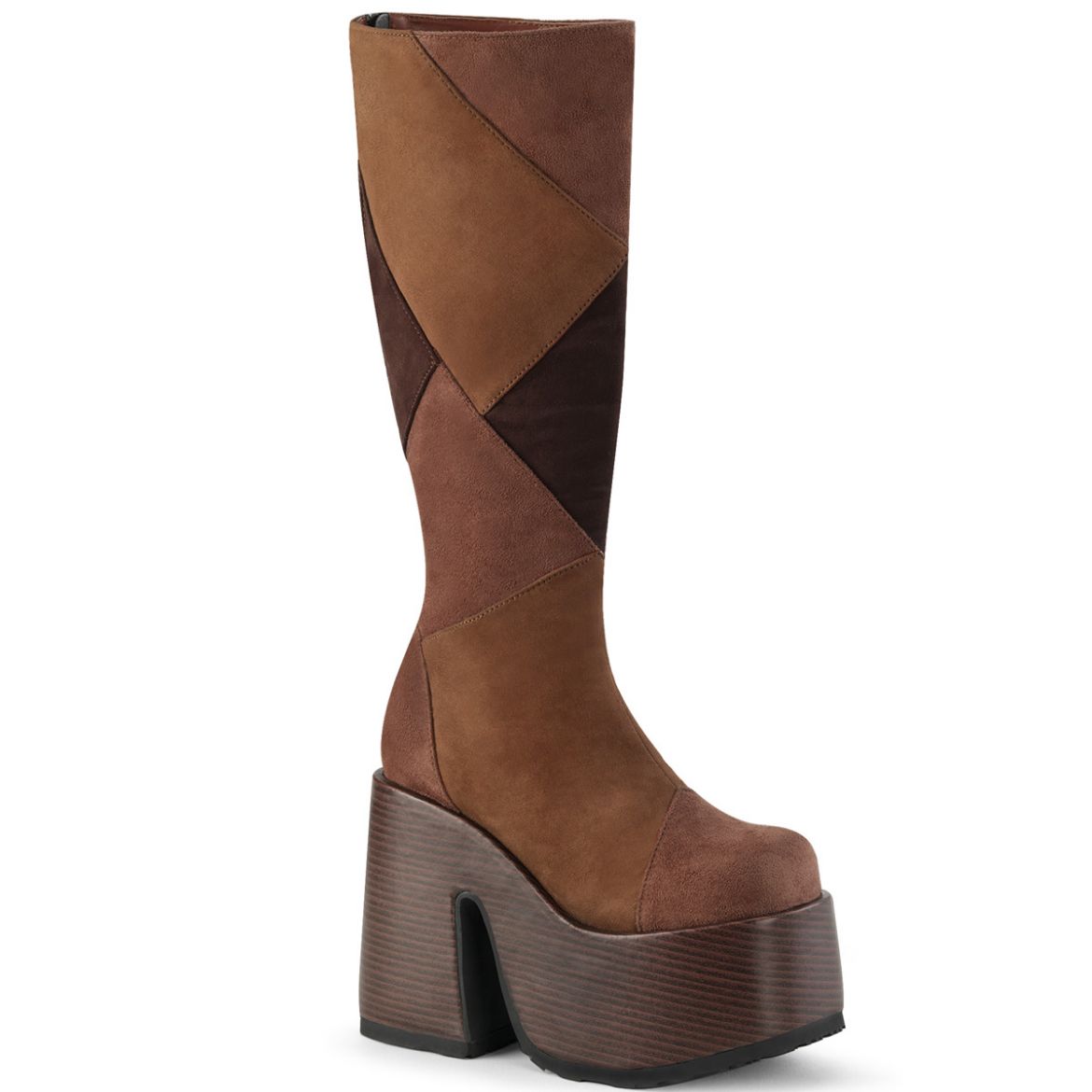Product image of Demonia CAMEL-280 Brown Multi Vegan Suede 5 Inch Chunky Heel 3 Inch P/F Knee High Boot Inside Zip