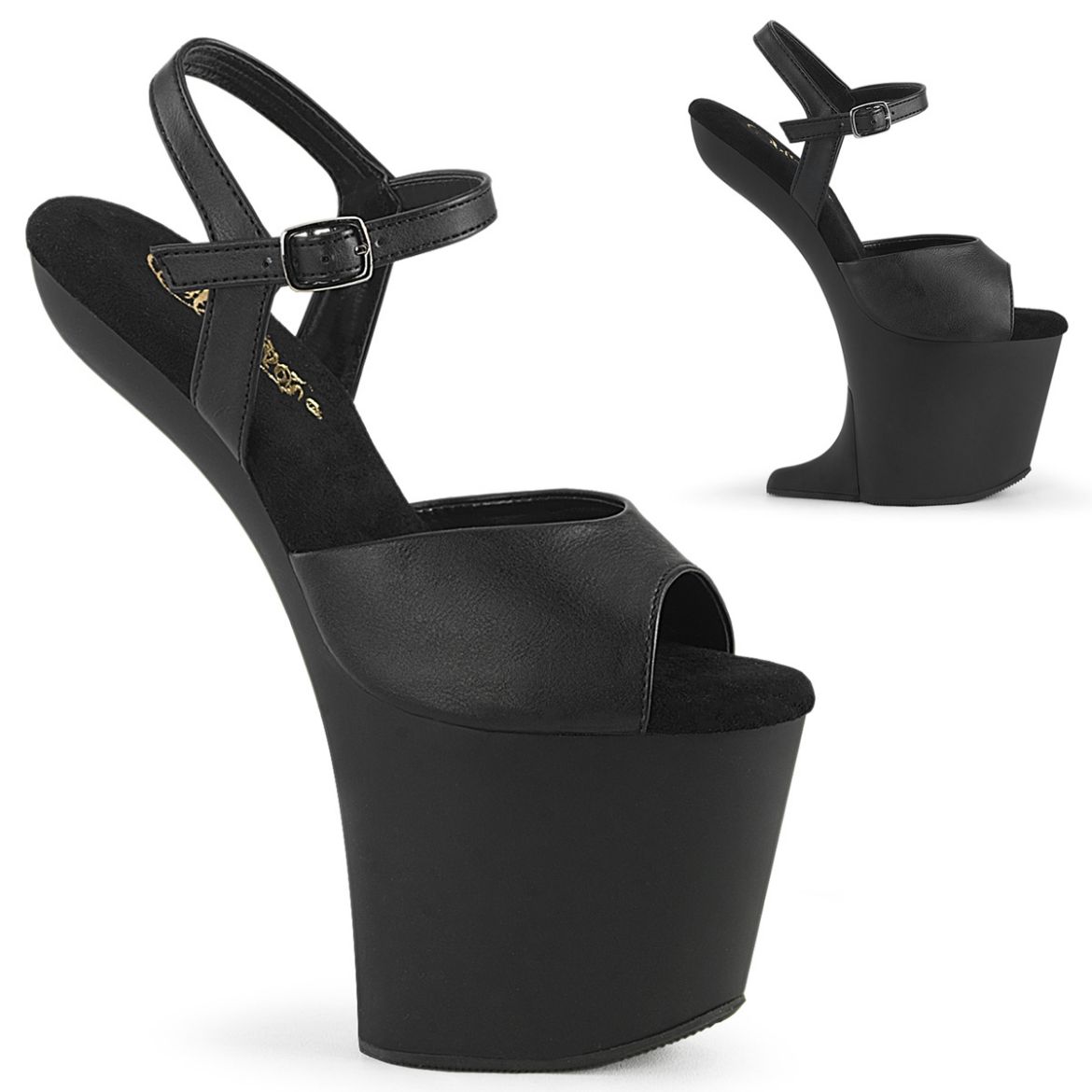 Product image of Pleaser CRAZE-809 Blk Faux Leather/Blk Matte 8 Inch Heelless 3 Inch PF Ankle Strap Sandal
